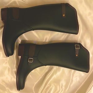 Black + Brown Trimmed Rain Boots